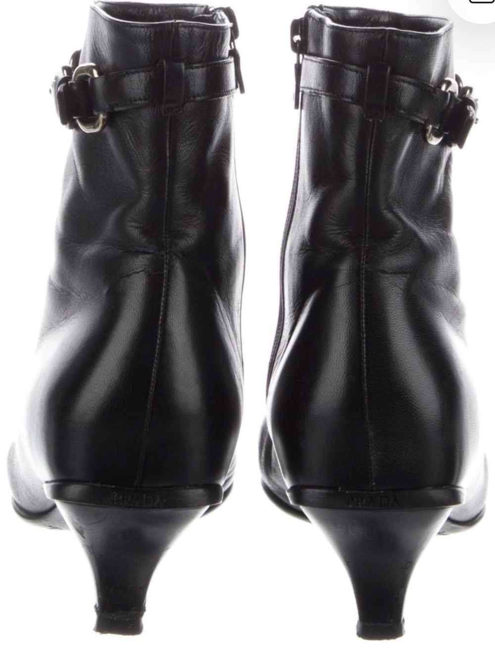 Prada Women's Black Leather Pointed-Toe Ankle Boots with Buckle - Picture 4 of 5